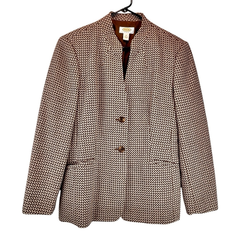 Vintage Talbots 100% Wool Blazer Jacket Houndstooth Office Career Old Money 12P